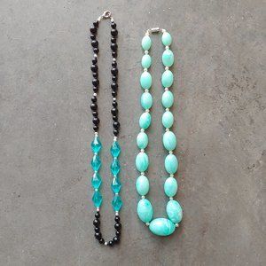 Handmade Teal and Black Beaded Necklaces Bundle